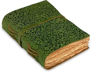 LEATHER VILLAGE Leather Bound Floral Embossed Journal for Women Men - 200 Pages, 8”X6”(A6), Green - Book of Shadows, Vintage Blank Paper Travel Diary, Notebook for Writing, Drawing, Sketchbook