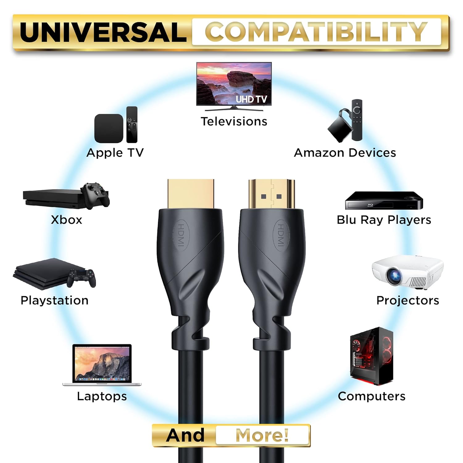 PowerBear 4K HDMI Cable 10 ft | High Speed, Rubber & Gold Connectors, 4K @ 60Hz, Ultra HD, 2K, 1080P, & ARC Compatible for Laptop, Monitor, PS5, PS4, Xbox One, Fire TV, Apple TV & More…-4