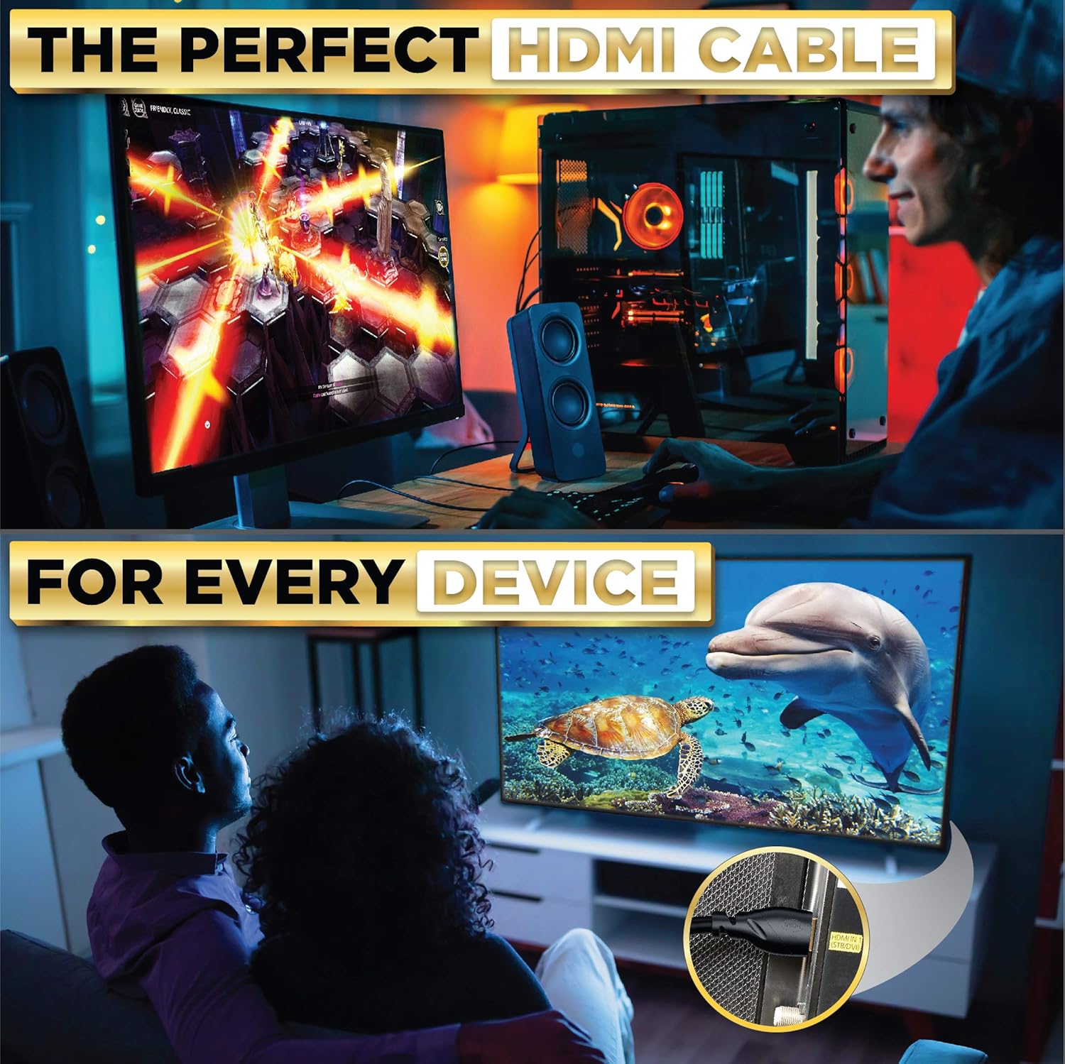 PowerBear 4K HDMI Cable 10 ft | High Speed, Rubber & Gold Connectors, 4K @ 60Hz, Ultra HD, 2K, 1080P, & ARC Compatible for Laptop, Monitor, PS5, PS4, Xbox One, Fire TV, Apple TV & More…-6