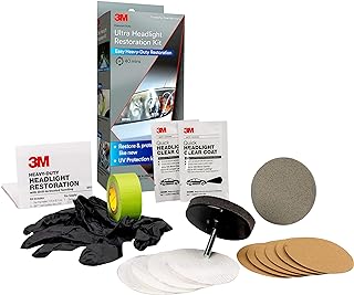 3M Ultra Headlight Restoration Kit, Contains Masking Tape, Light Sanding Discs, Wax Protectant and More, Use on Plastic Lenses Headlights, Taillights and More, Easy Heavy-Duty Restoration (39195)