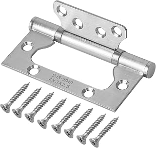 KEILEOHO 12 PCS 4 x 3 Inches Door Hinges, Non-Mortise Stainless Steel Door Hinges with Mounting Hardware, Brushed Surface