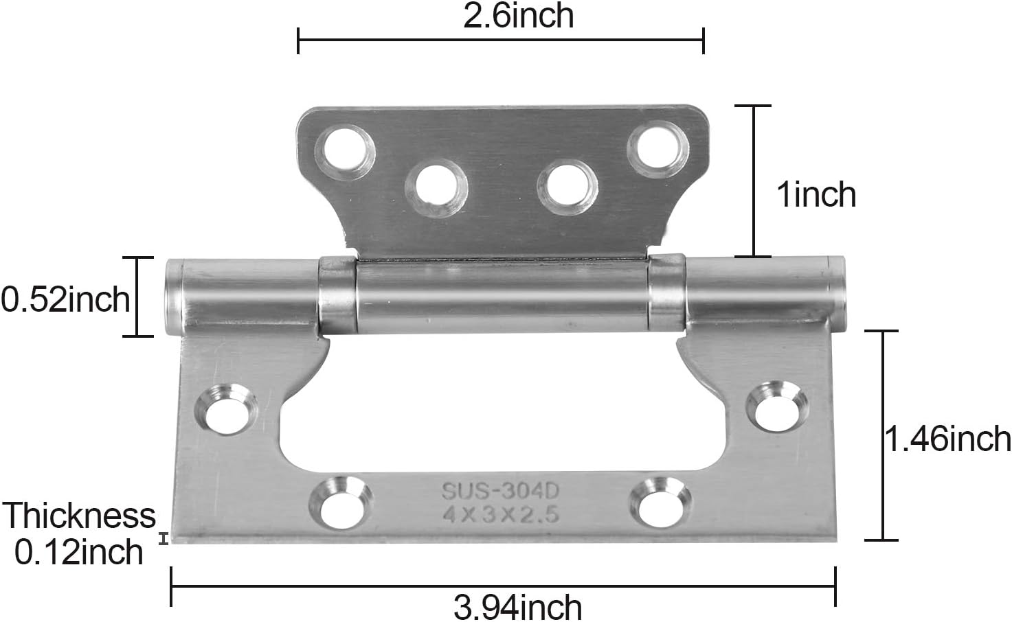 KEILEOHO 12 PCS 4 x 3 Inches Door Hinges, Non-Mortise Stainless Steel Door Hinges with Mounting Hardware, Brushed Surface-1