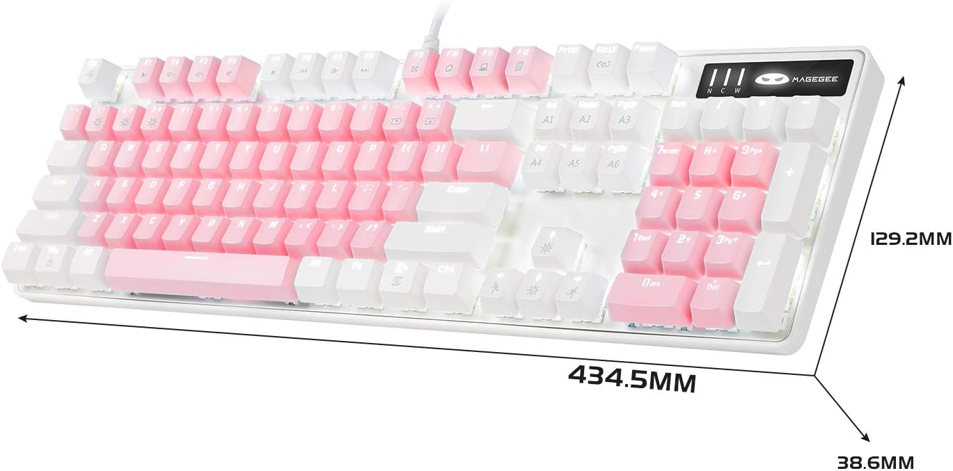 MageGee Mechanical Gaming Keyboard, New Upgraded Blue Switch 104 Keys White Backlit Keyboards, USB Wired Mechanical Computer Keyboard for Laptop, Desktop, PC Gamers(White & Pink)-1