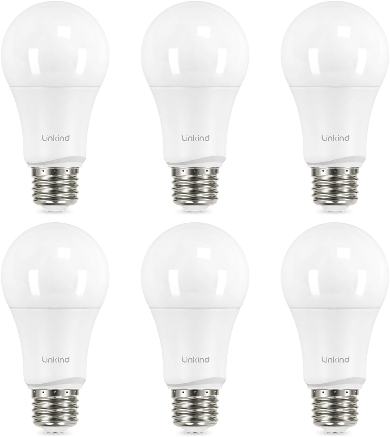 Linkind A19 LED Light Bulbs Dimmable, 100W Equivalent, E26 Base, 5000K Daylight, 15.5W 1600 Lumens CRI80+, 120V, UL Listed FCC Certified, LED Lights for Bedroom Living Room Home Office, 6 Packs-0