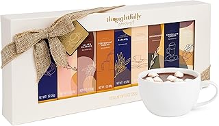 Gourmet Hot Chocolate Gift Set, Flavors Include Salted Caramel, Peppermint, French Vanilla and More, Packaged in Gift Box with Bow, Set of 9