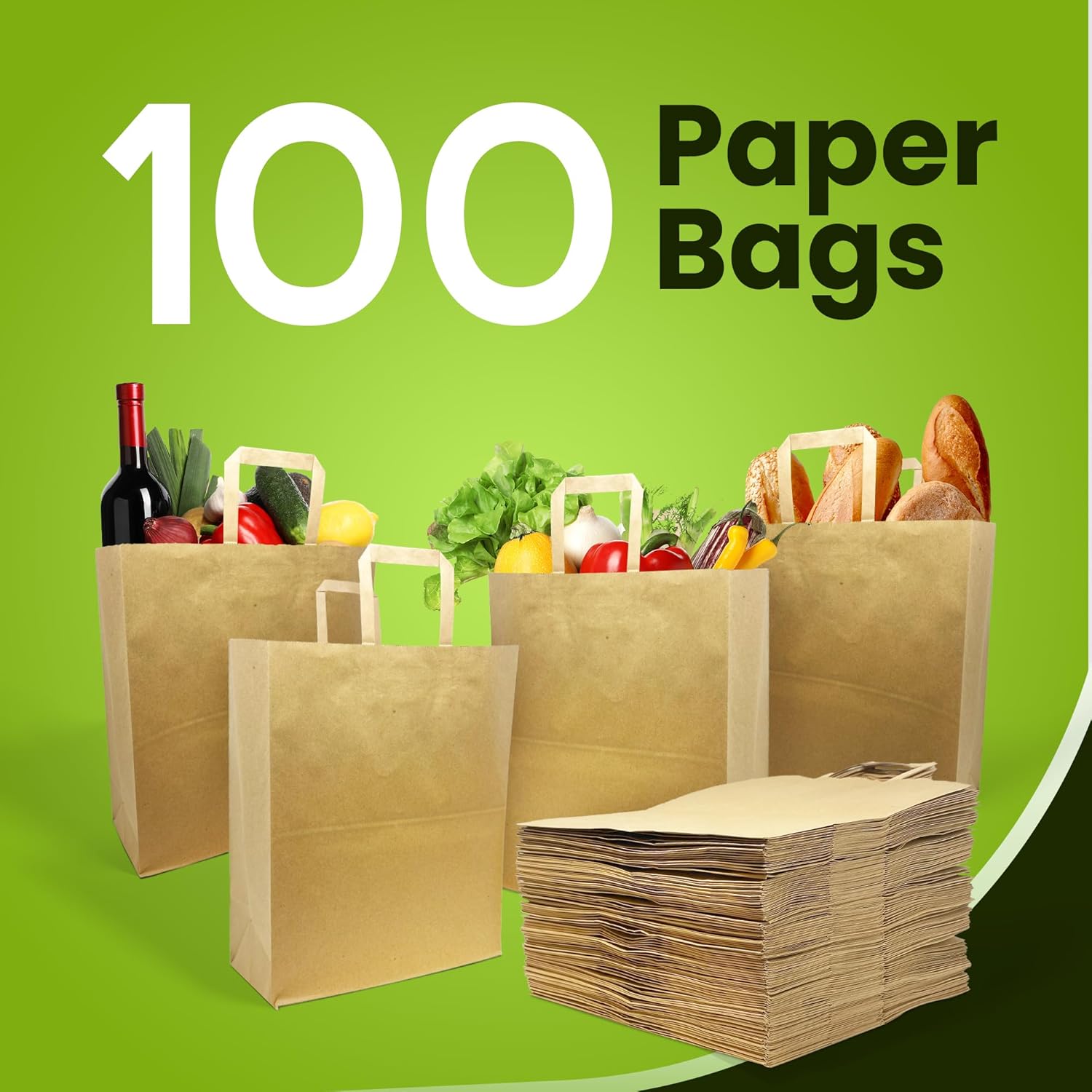 Reli. Paper Grocery Bags w/Handles (100 Pcs, Bulk)(12"x7"x14") Large Paper Grocery Bags, Shopping Bags w/Handles - Heavy Duty 57 Lbs Basis - Takeout/To Go Bags, Retail Bags, Brown Kraft Paper Bags-1