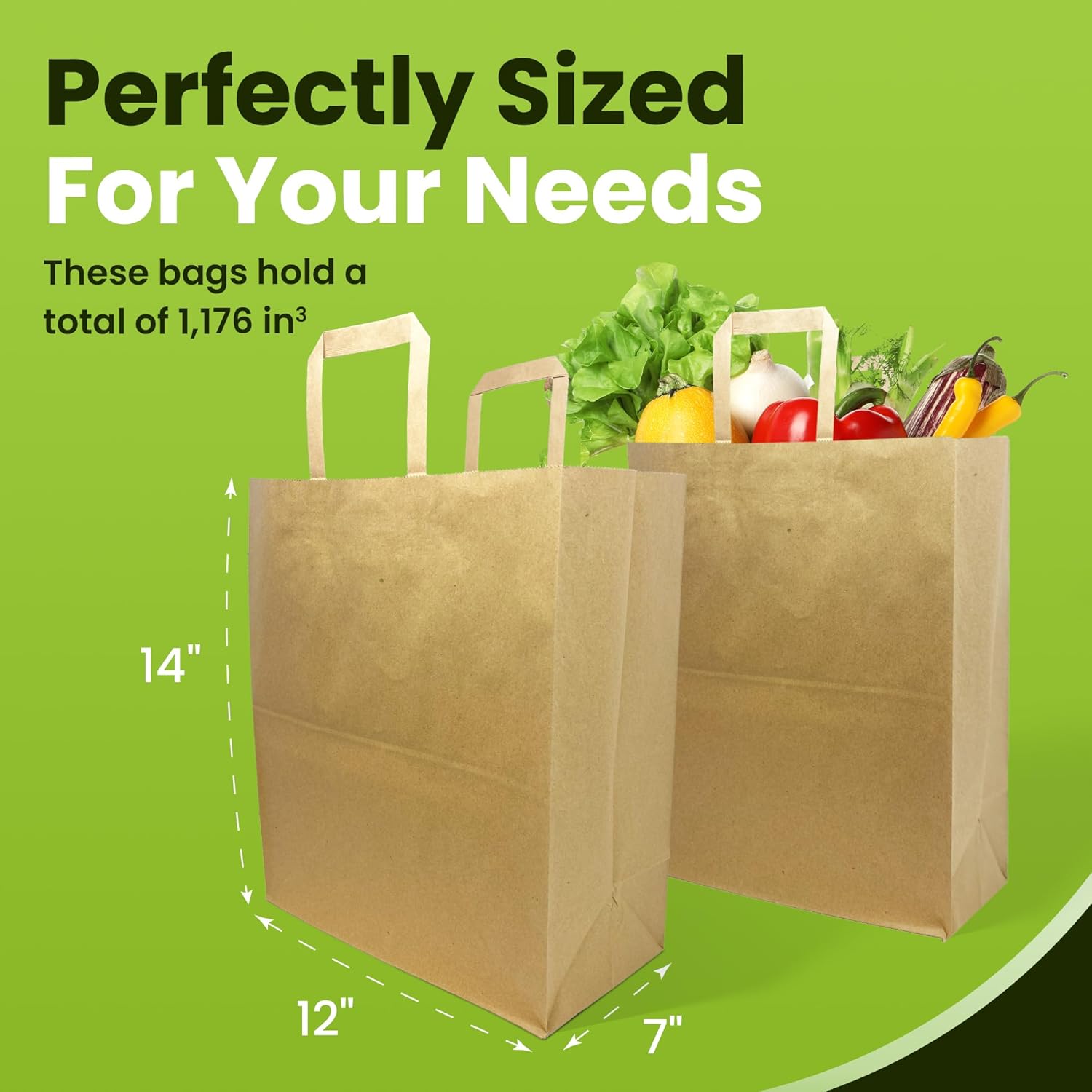 Reli. Paper Grocery Bags w/Handles (100 Pcs, Bulk)(12"x7"x14") Large Paper Grocery Bags, Shopping Bags w/Handles - Heavy Duty 57 Lbs Basis - Takeout/To Go Bags, Retail Bags, Brown Kraft Paper Bags-2