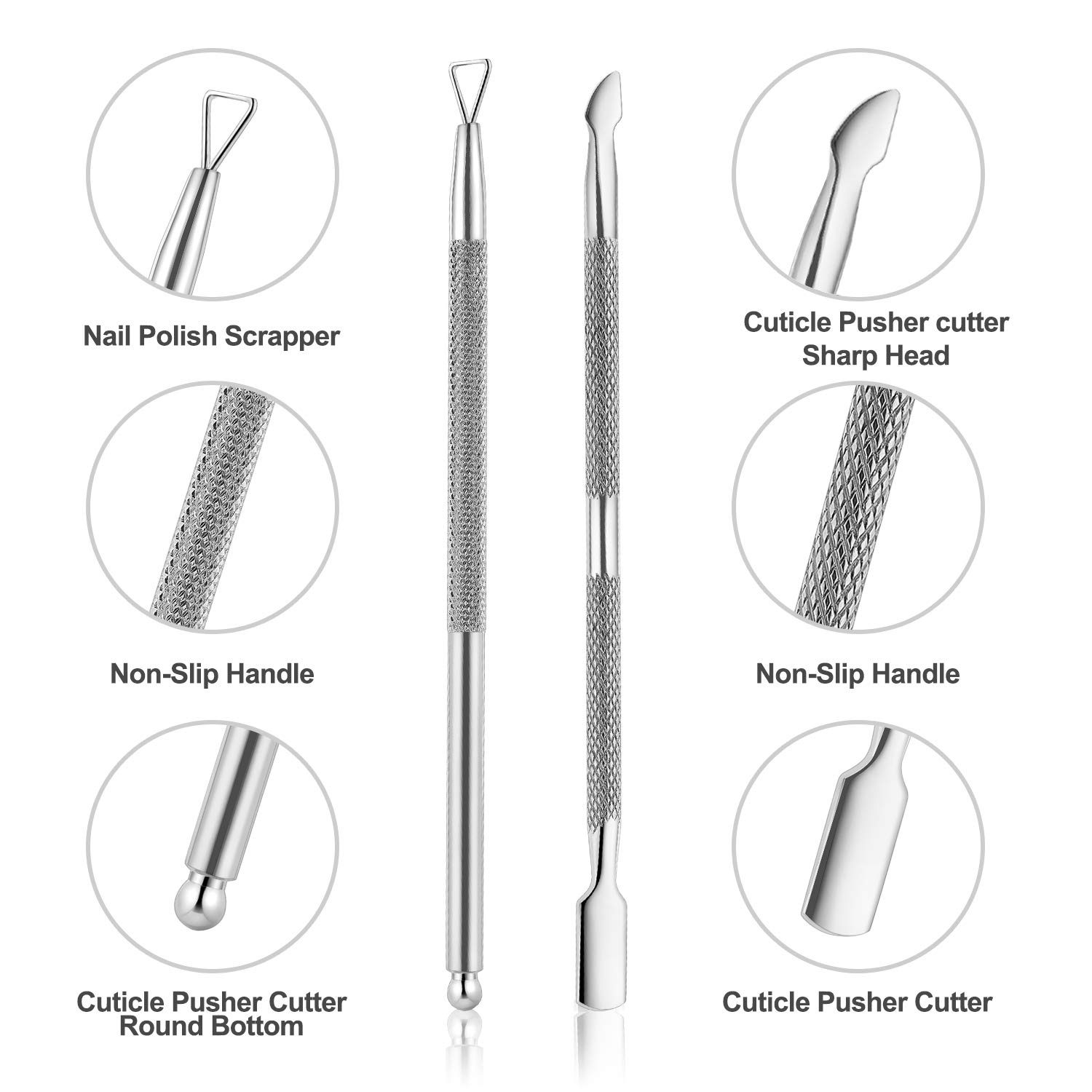 Cuticle Trimmer with Cuticle Pusher and Cutter-YINYIN Cuticle Remover Nippers Professional Stainless Steel Cutter Clippers,Pedicure Manicure Tools for Fingernails Toenails(Silver)-2