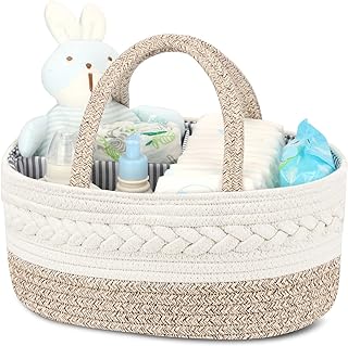 Maliton Diaper Caddy Organizer for Baby, Cotton Rope Baby Gift Basket, Portable Diaper Organizer for changing table, Diaper Nursery Storage Organizer for Baby Stuff, Baby Shower Gifts for Newborn