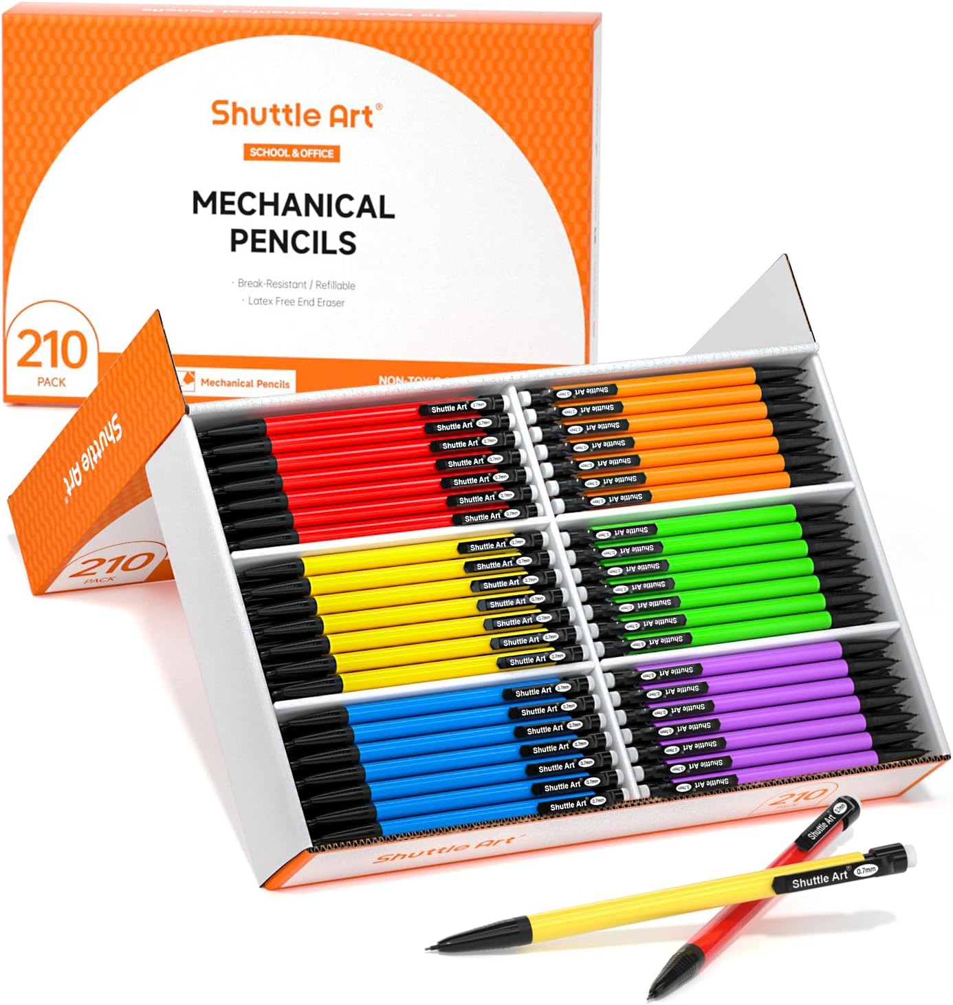 Shuttle Art Mechanical Pencils, 210 Pack Bulk Mechanical Pencils 0.7mm Medium Point, HB #2 Lead, Assorted Barrels, Office School Supplies-0