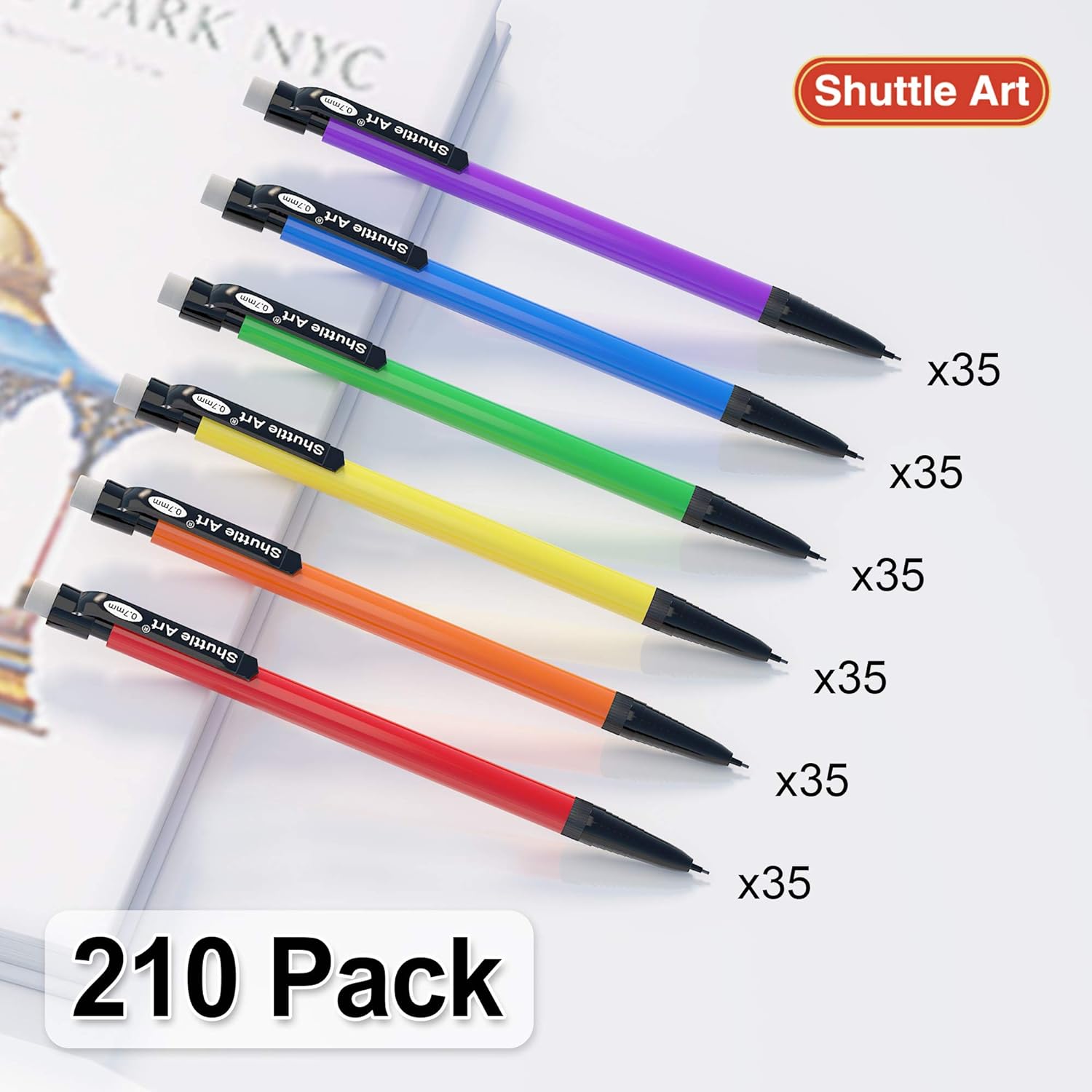 Shuttle Art Mechanical Pencils, 210 Pack Bulk Mechanical Pencils 0.7mm Medium Point, HB #2 Lead, Assorted Barrels, Office School Supplies-1