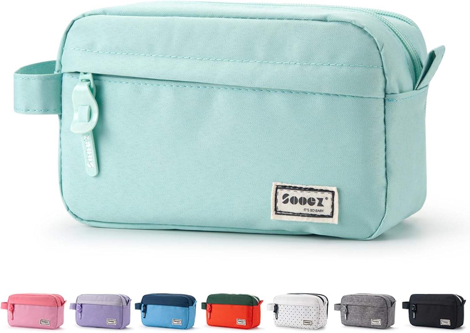 Sooez 𝐎𝐫𝐢𝐠𝐢𝐧𝐚𝐥 High Capacity Pencil Case, Big Pencil Bag Pouch Box Organizer Pen Case, Portable Journaling Supplies with Easy Grip Handle & Loop, Aesthetic Supply for Girls Adults, Mint Green-0