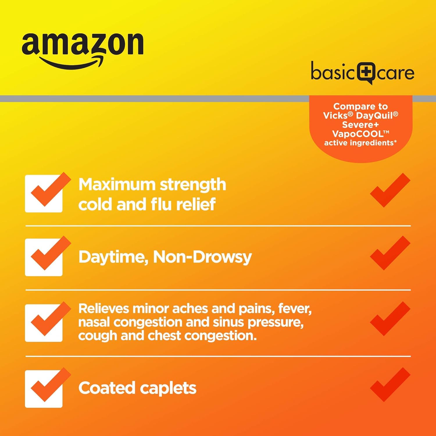 Amazon Basic Care Daytime Severe Cold & Flu Relief Caplets, Cold Medication for Severe Cold and Flu Symptoms Like Headache, Fever, Coughing, Chest & Nasal Congestion, Vapor Ice, 24 Count-2