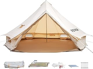 Happybuy Canvas Bell Tent, 4 Seasons Breathable 100% Cotton Canvas Yurt Tent - w/Stove Jack, Luxury Glamping Tent Waterproof Canvas Tents for Family Camping Outdoor Hunting Party