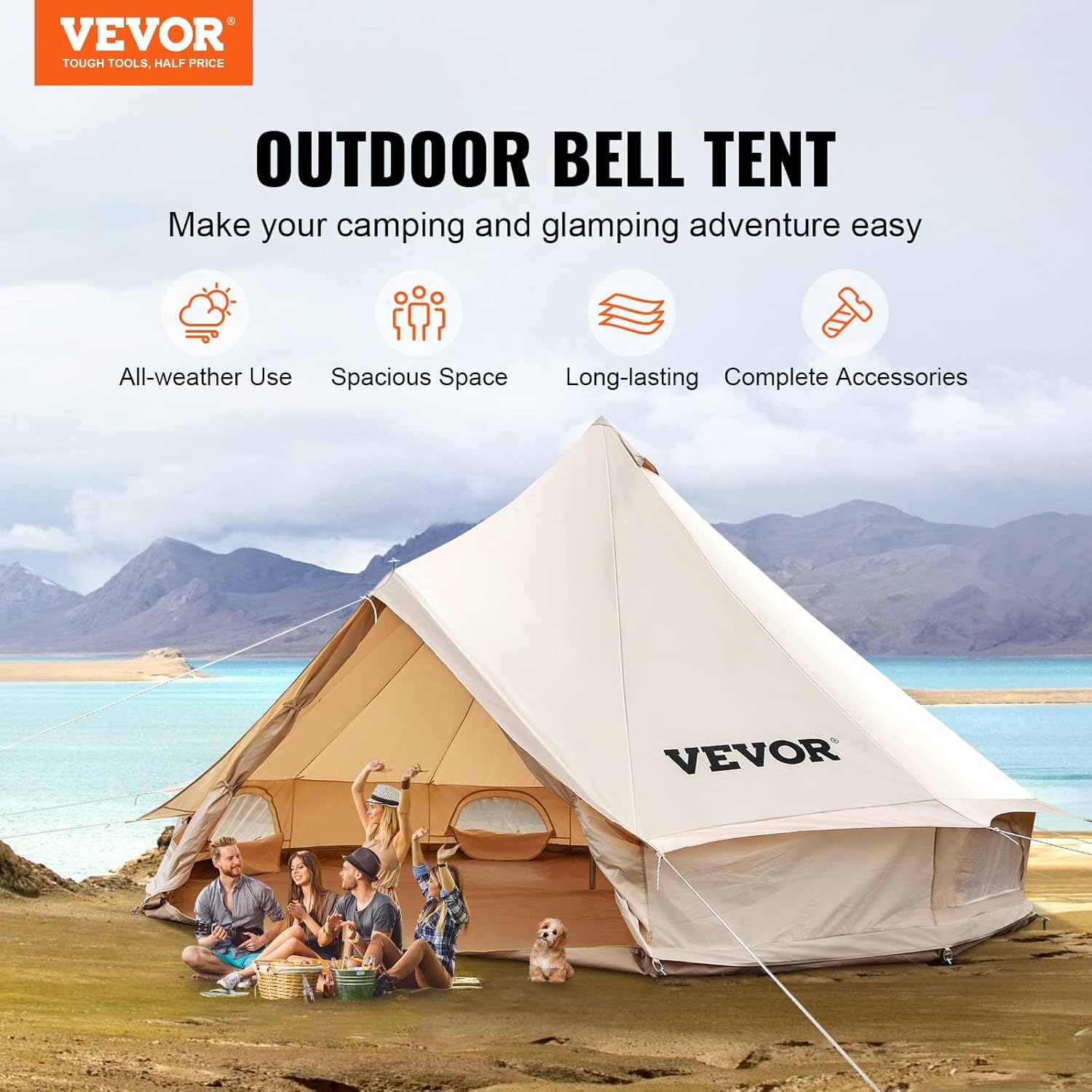 Happybuy Canvas Bell Tent, 4 Seasons Breathable 100% Cotton Canvas Yurt Tent - w/Stove Jack, Luxury Glamping Tent Waterproof Canvas Tents for Family Camping Outdoor Hunting Party-1