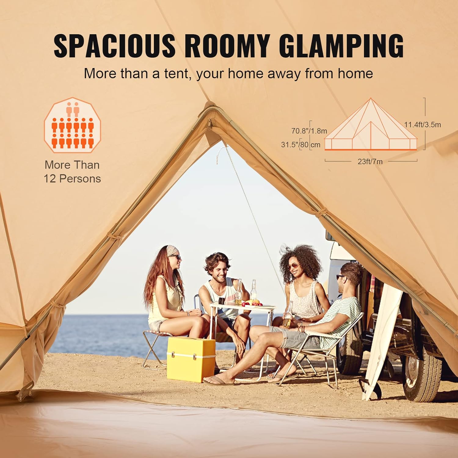 Happybuy Canvas Bell Tent, 4 Seasons Breathable 100% Cotton Canvas Yurt Tent - w/Stove Jack, Luxury Glamping Tent Waterproof Canvas Tents for Family Camping Outdoor Hunting Party-3