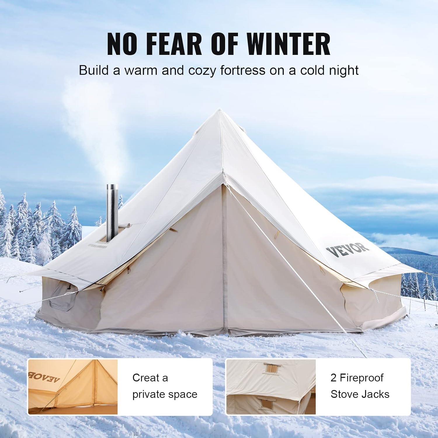 Happybuy Canvas Bell Tent, 4 Seasons Breathable 100% Cotton Canvas Yurt Tent - w/Stove Jack, Luxury Glamping Tent Waterproof Canvas Tents for Family Camping Outdoor Hunting Party-5