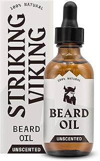 Striking Viking Beard Oil Conditioner Unscented for Men (Large 2 oz) - All Naturally Derived Formula With Argan & Jojoba Oils - Softens, Smooths & Strengthens Beard Growth - Beard Conditioner Oil Men