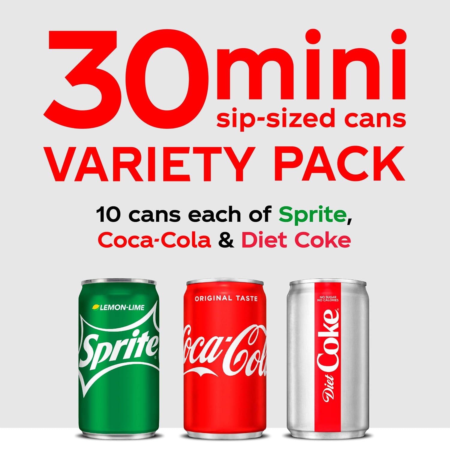 Coca-Cola Mini Can Variety Pack, 7.5 Fl Oz, Pack Of 30 (10 Each: Coke Classic, Diet Coke, Sprite),, 7.5 Fl Oz ()-2