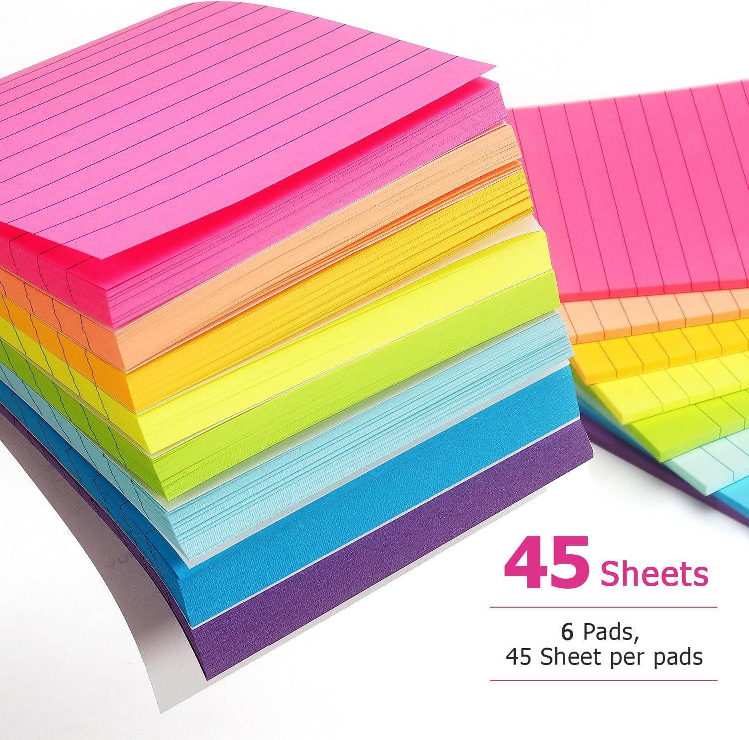 Early Buy Lined Sticky Notes with Lines 4x6 Self-Stick Notes 8 Bright Color 8 Pads, 45 Sheets/Pad-3