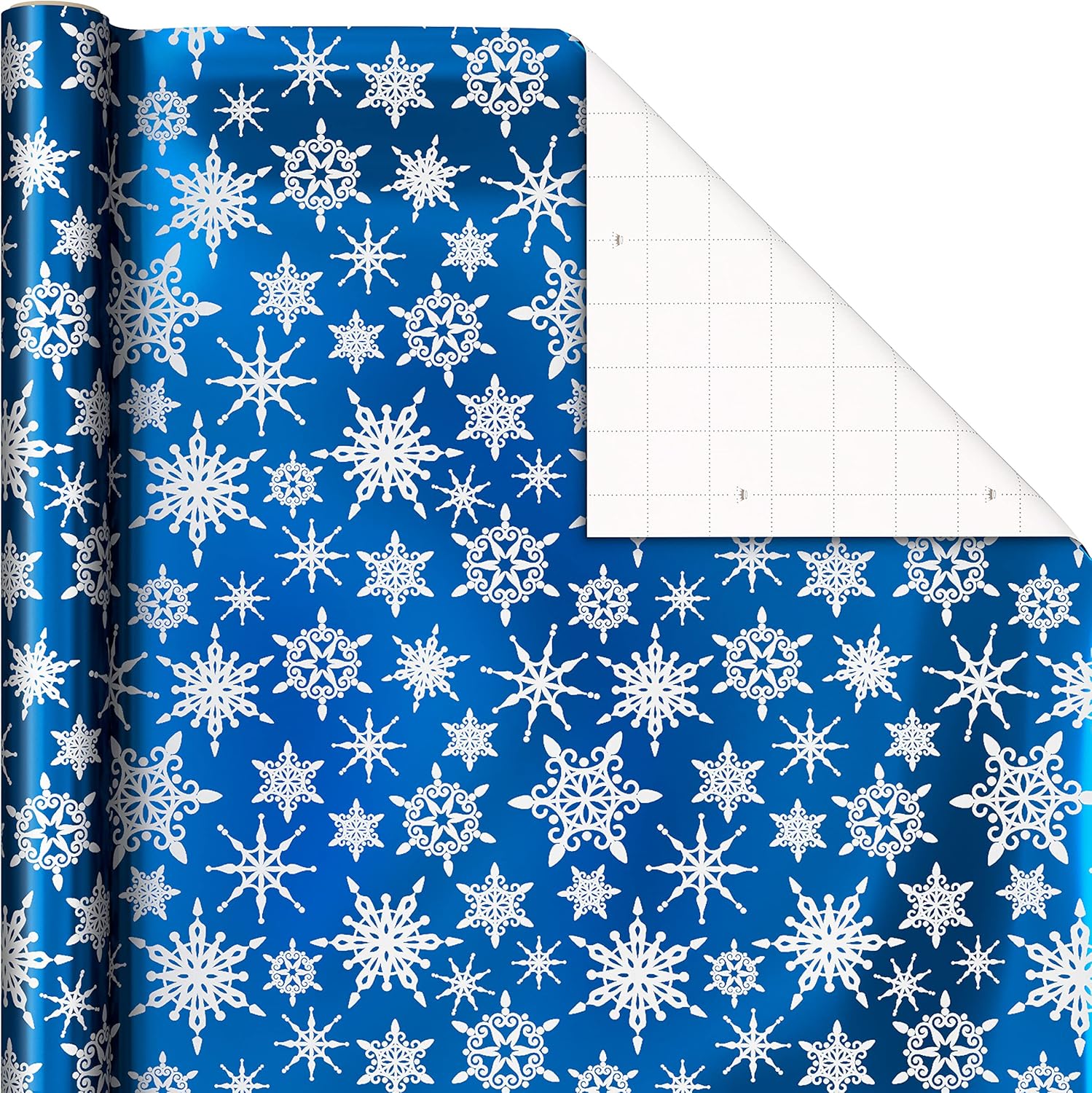 Hallmark Blue Foil Christmas Wrapping Paper with Cut Lines on Reverse (3 Rolls: 60 sq. ft. ttl) Snowmen, Snowflakes, Christmas Trees-4