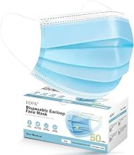 HDFK Face Mask Disposable Adults 3Ply Non-Woven with Nose Clip Ear Loop Blue 50Pack