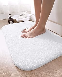 DEXI Bathroom Rug Mat, Extra Soft and Absorbent Bath Rugs, Washable Non-Slip Carpet Mat for Bathroom Floor, Tub, Shower Room, 24"x16", White