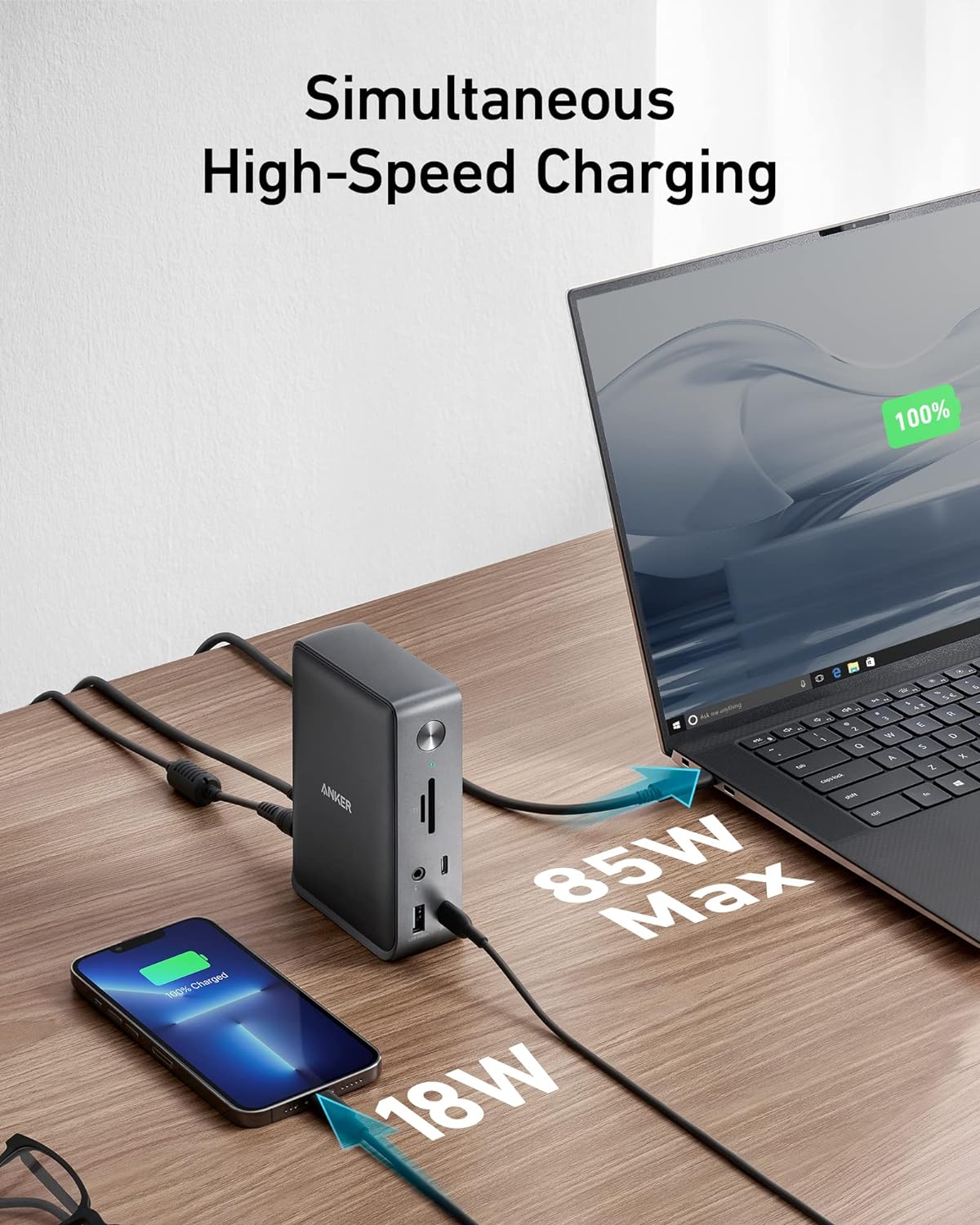 Anker Docking Station, Anker 575 USB-C Docking Station (13-in-1), Triple Display, 4K HDMI, 10 Gbps USB-C and 5 Gbps USB-A Data, 85W Charging for Laptop, 18W Charging for Phone, Ethernet, Audio, SD 3.0-3