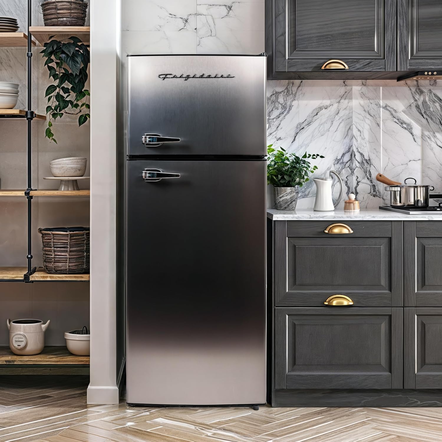 Frigidaire EFR751, 2 Door Apartment Size Refrigerator with Freezer Combo, 7.5 cu ft, Platinum Series, Stainless Steel-21.5" D x 22.4" W x 55.5" H-10