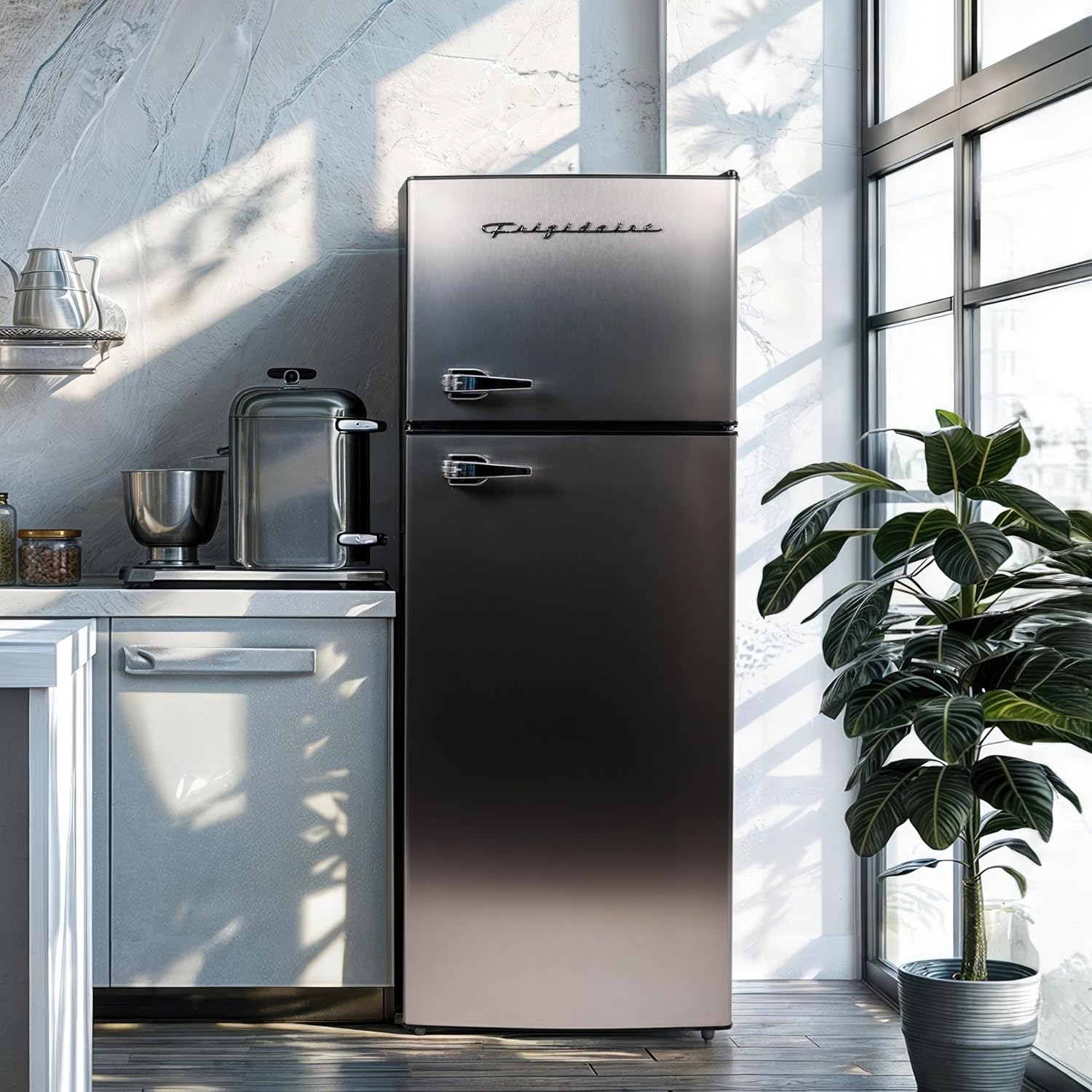 Frigidaire EFR751, 2 Door Apartment Size Refrigerator with Freezer Combo, 7.5 cu ft, Platinum Series, Stainless Steel-21.5" D x 22.4" W x 55.5" H-11