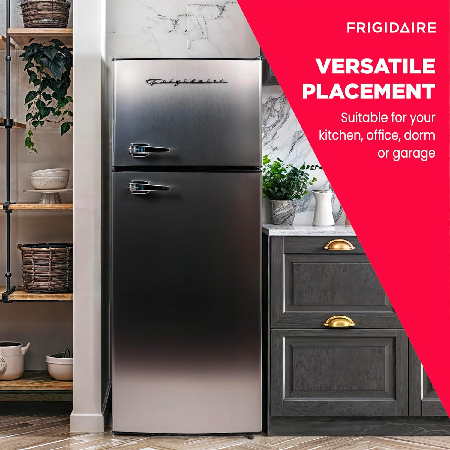 Frigidaire EFR751, 2 Door Apartment Size Refrigerator with Freezer Combo, 7.5 cu ft, Platinum Series, Stainless Steel-21.5" D x 22.4" W x 55.5" H-4