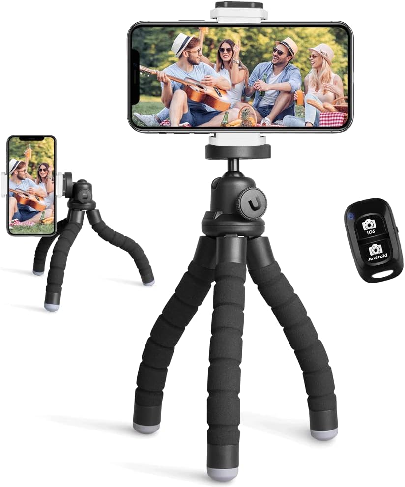 Ubeesize Phone Tripod, Portable and Flexible Tripod with Wireless Remote and Clip, Cell Phone Tripod Stand for Video Recording Black-0