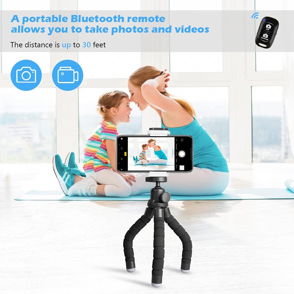 Ubeesize Phone Tripod, Portable and Flexible Tripod with Wireless Remote and Clip, Cell Phone Tripod Stand for Video Recording Black-1