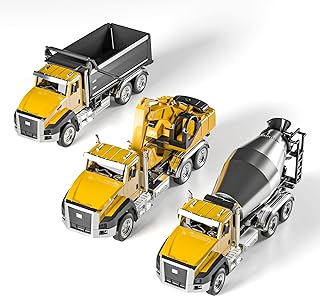 TEMI 3 Pack of Diecast Engineering Construction Vehicles, Dump Truck, Digger, Mixer Truck, 1/50 Scale Metal Collectible Model Cars, Pull Back Car Toys with Opening Doors for Boys and Girls