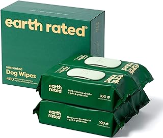 Earth Rated Textured Pet Wipes for Dogs & Cats, Cleaning and Odor-Controlling Grooming Wipes for Paws, Body, and Butt, Unscented, 400 Count