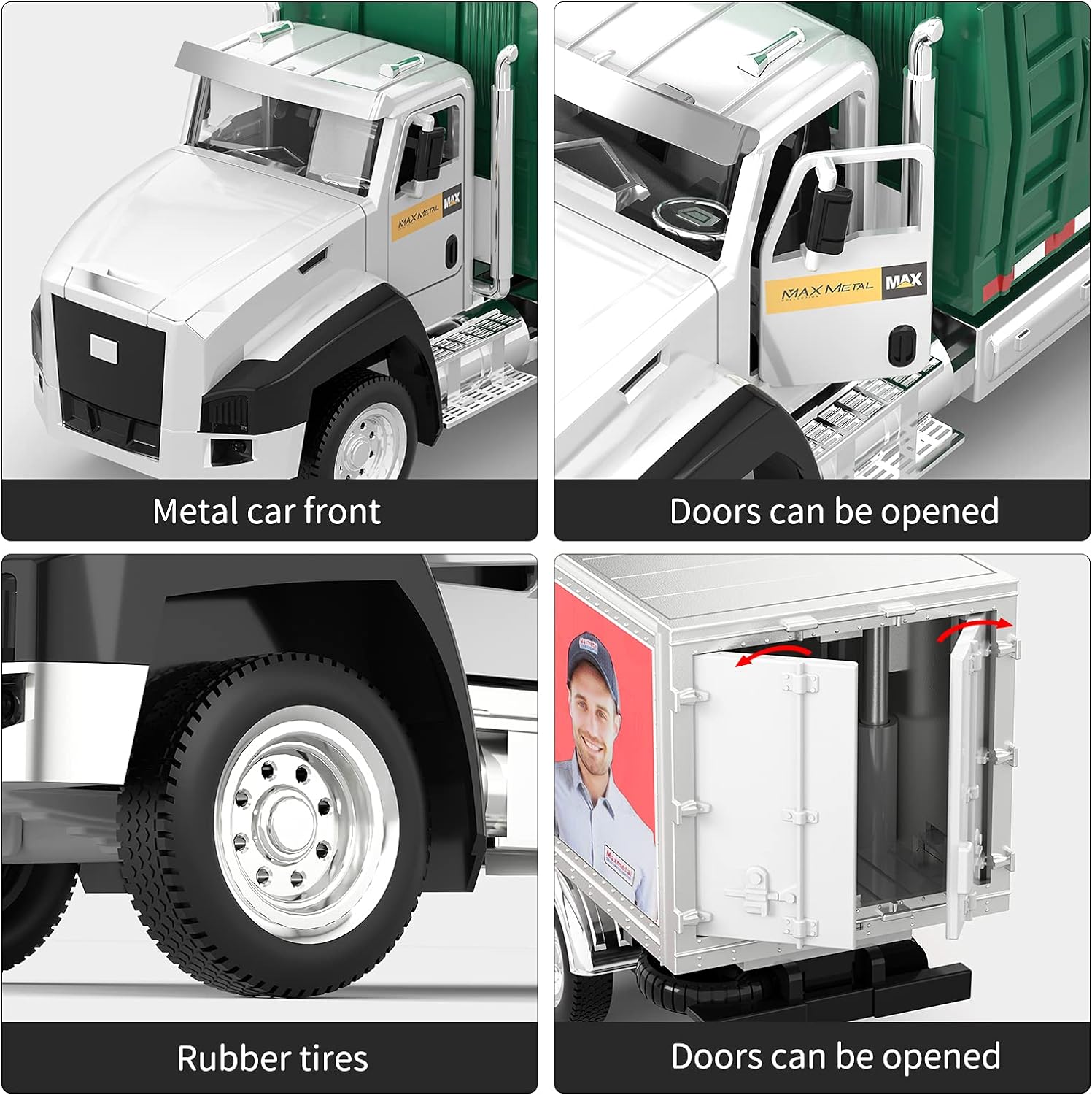 TEMI 3 Pack of Diecast City Transport Vehicles, Garbage, Tanker, Express Delivery, 1/50 Scale Metal Collectible Models With Opening Doors for Boys and Girls-2