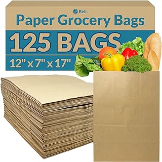 Reli. Paper Grocery Bags (125 Pcs Bulk) (12x7x17) 70 Lbs Basis, Extra Heavy Duty | Brown Paper Bag, Large Paper Grocery Bags/Kraft Paper Sacks -Takeout Bags/Restaurant, Retail, Shopping Bags