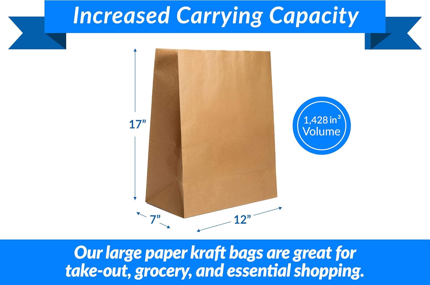 Reli. Paper Grocery Bags (125 Pcs Bulk) (12x7x17) 70 Lbs Basis, Extra Heavy Duty | Brown Paper Bag, Large Paper Grocery Bags/Kraft Paper Sacks -Takeout Bags/Restaurant, Retail, Shopping Bags-1