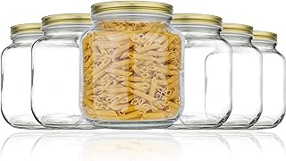 kitchentoolz 6 Pack of Glass Mason Jar Half Gallon Wide Mouth with Airtight Metal Lid - Safe for Fermenting Kombucha Kefir, Herb Drying & Extraction Curing Pickling, Storing and Canning