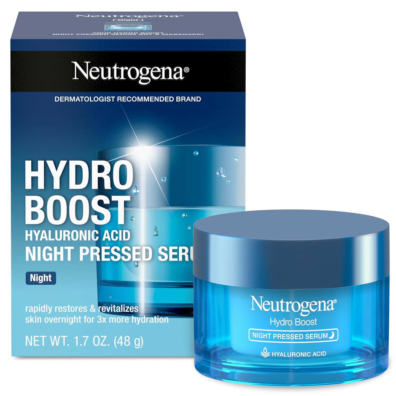 Neutrogena Hydro Boost Night Pressed Serum with Hyaluronic Acid For Face with Pro Vitamin B5, Rich Hydrating Face Serum for Dry Skin, Oil-Free, Non-Comedogenic, 1.7 OZ-0