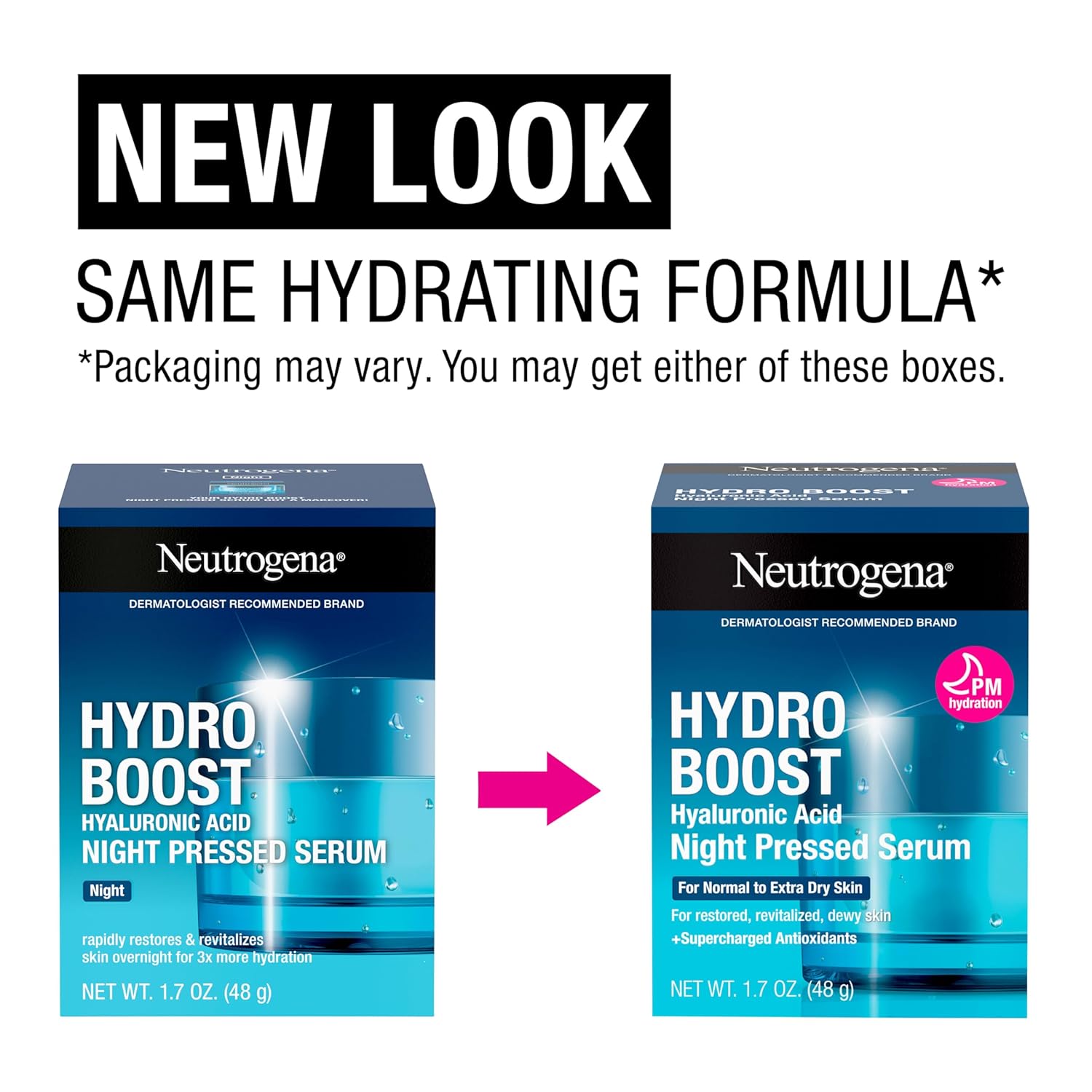 Neutrogena Hydro Boost Night Pressed Serum with Hyaluronic Acid For Face with Pro Vitamin B5, Rich Hydrating Face Serum for Dry Skin, Oil-Free, Non-Comedogenic, 1.7 OZ-1