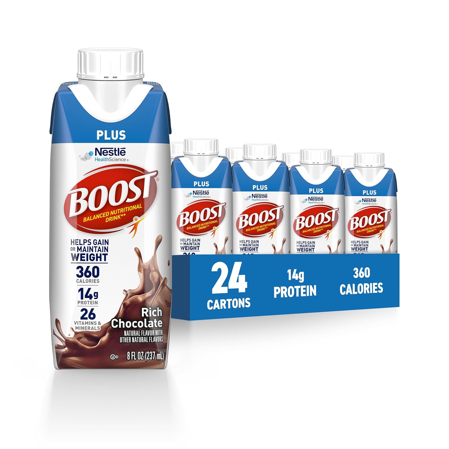 BOOST Plus Complete Nutritional Drink, Rich Chocolate, 8 Fl Oz (Pack of 24)-0