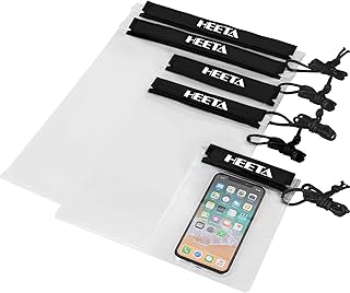 HEETA 5-Pack Clear Waterproof Dry Bag, Water Tight Cases Pouch Dry Bags for Camera Mobile Phone Maps, Kayaking Boating Document Holder (Black)