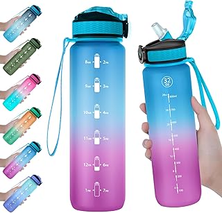 EYQ 32 oz Water Bottle with Time Marker, Carry Strap, Leak-Proof Tritan BPA-Free, Ensure You Drink Enough Water for Fitness, Gym, Camping, Outdoor Sports