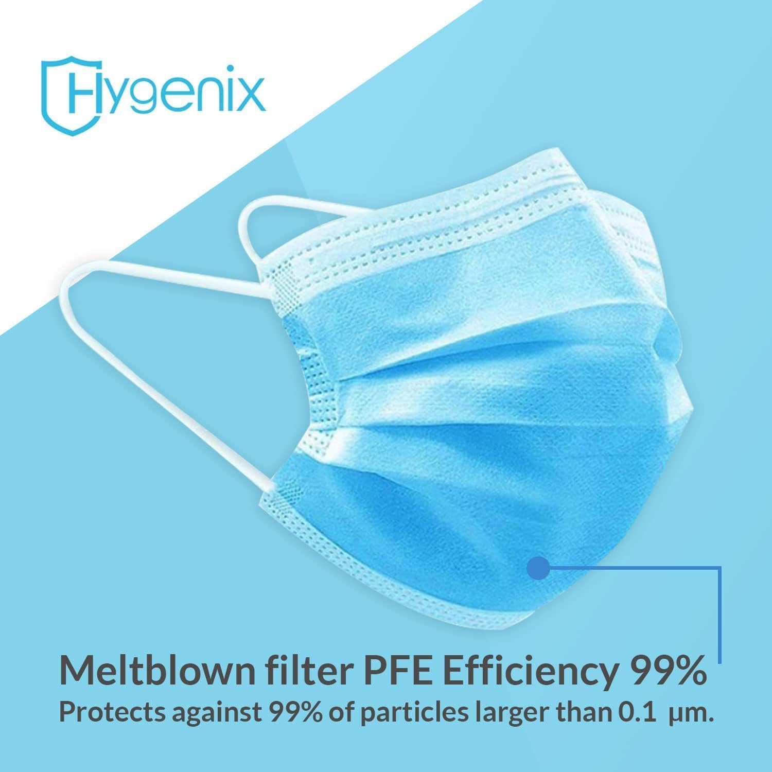 Hygenix 3ply Disposable Face Masks PFE 99% Filter Quality Tested by a US lab (Pack of 50 Pcs)-1