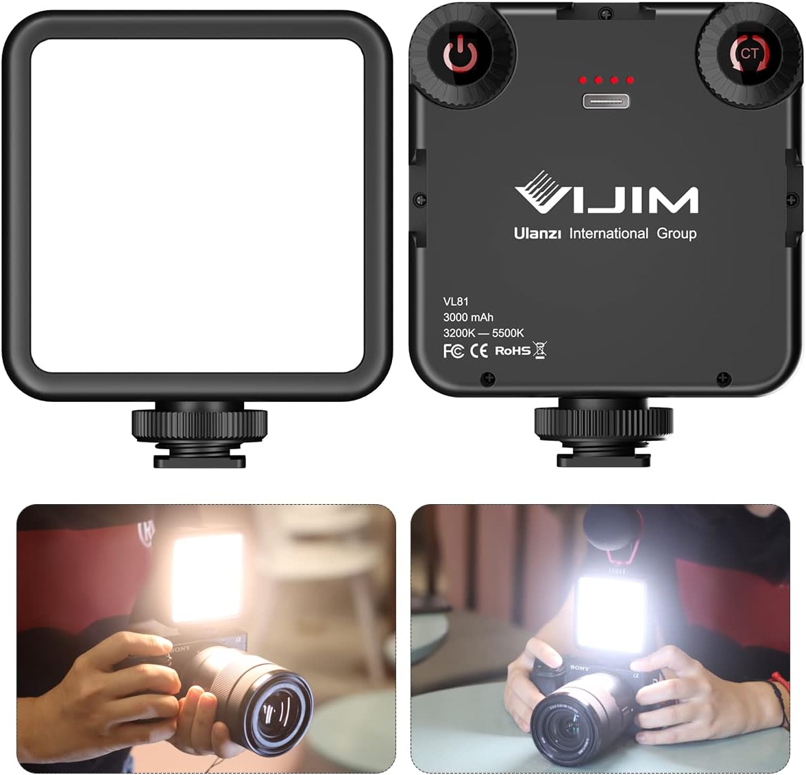 VL-81 LED Video Light w Softbox, Portable Light for Photography Cold Shoe On-Camera Video Lights CRI95+ 3200K-5600K Bi-Color 3000mAh Rechargeable Dimmable Vlog Light for DSLR Camera Gopro-0