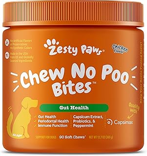 Zesty Paws Chew No Poo Bites for Dogs - Stool Eating Deterrent Soft Chews for Dogs - Gut, Periodontal & Immune System Support - Premium DE111 Bacillus subtilis Probiotic Chicken - 90 Count