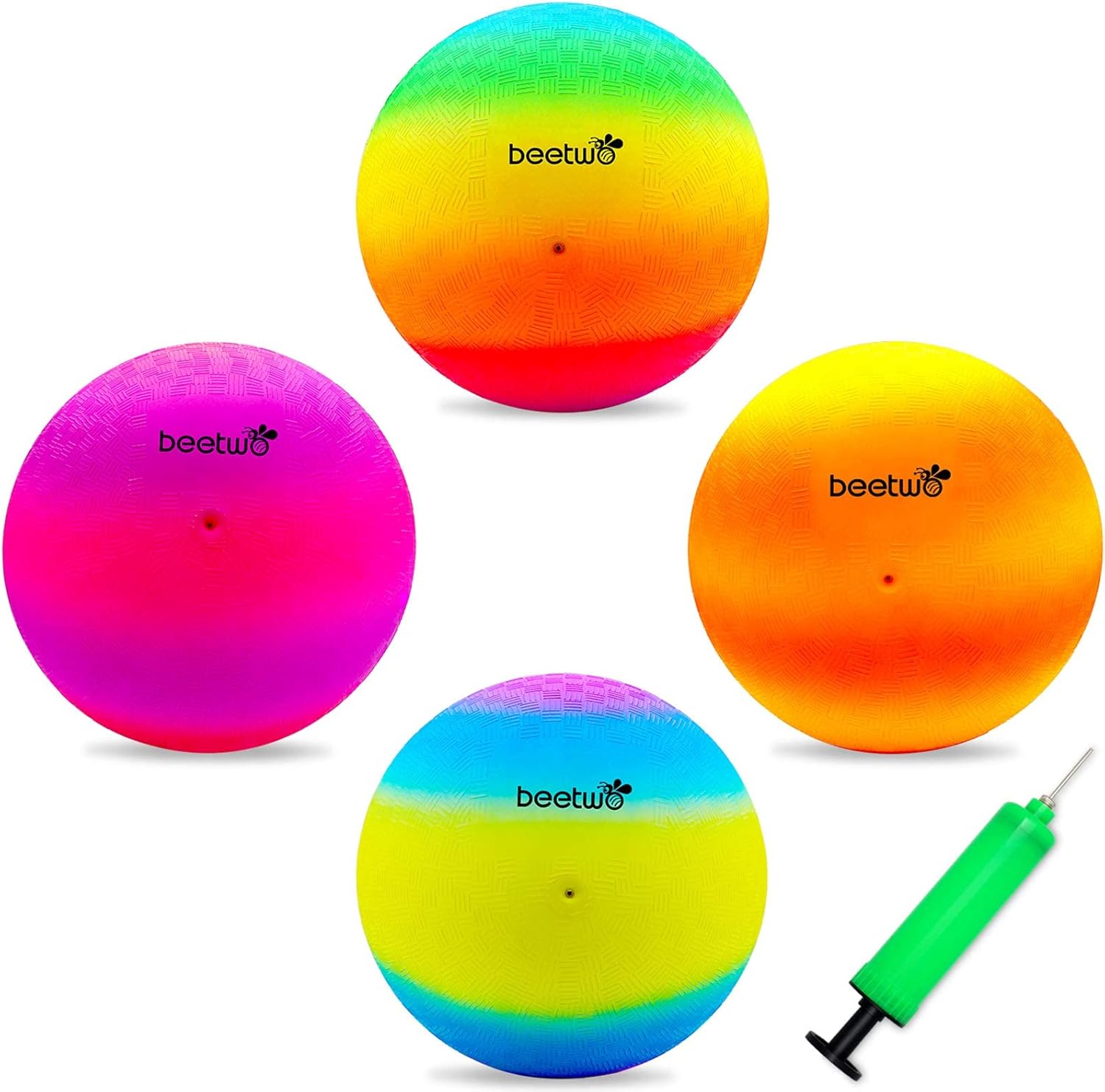 Four Square Balls, 8.5 Inch Playground Ball for Kids Outdoor Dodgeball Kickball Handball Game with Hand Pump-0