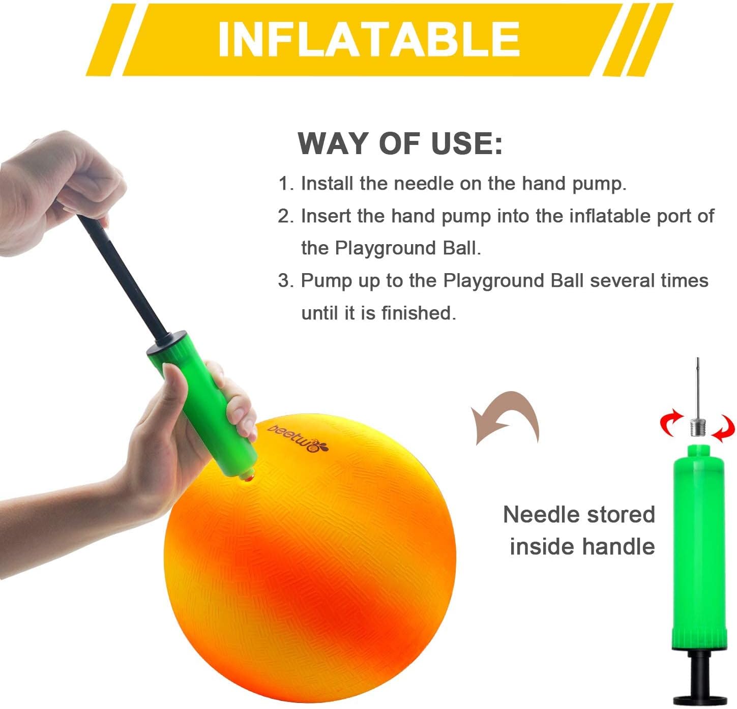 Four Square Balls, 8.5 Inch Playground Ball for Kids Outdoor Dodgeball Kickball Handball Game with Hand Pump-4