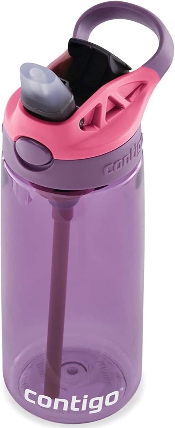 Contigo Aubrey Kids 20oz Cleanable Water Bottle with Silicone Straw, Spill-Proof Lid, Eggplant - Dishwasher Safe and Ideal for Everyday Use-0